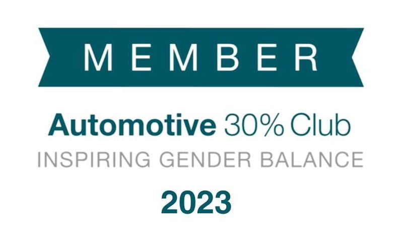 Image says "MEMBER, Automotive 30% Club, Inspiring Gender Balance, 2023"